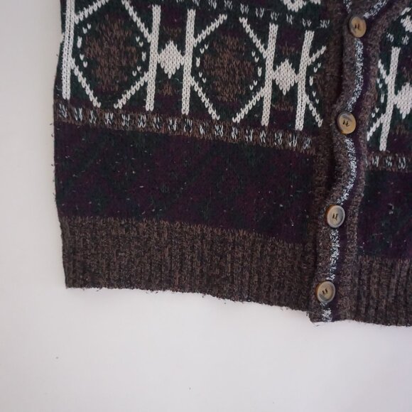 Vintage Michael Gerald Brown Fair Isle Knit Cardigan Cabincore Grandmacore M - Picture 8 of 10